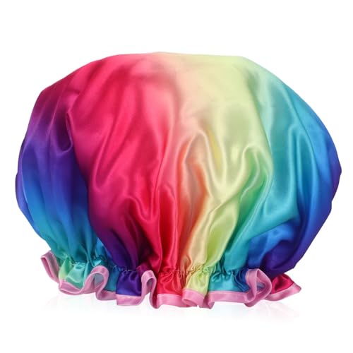 TOVINANNA Wasserdichte Duschhaube Für Damen Und Herren Wiederverwendbare Elastische Badekappe Bunten Regenbogenfarben Für Duschen Schwimmen Und Mehr von TOVINANNA