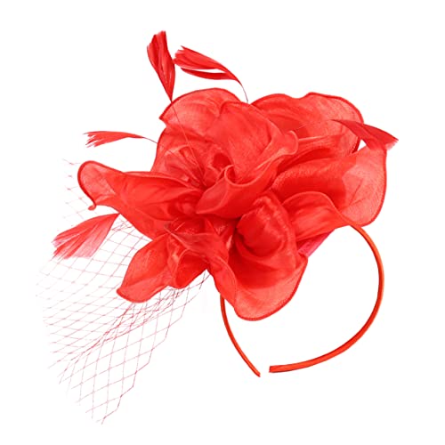 TOVINANNA Haarbandhaarclip Stirnband Blumen- Frauen Partyhut Stroh Rosa Damen mit Hochzeitsfaszinator Fascinator Haarreifen hochzeit kopfschmuck Fascinator Haarband Seide rot von TOVINANNA