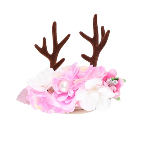 TOVINANNA Mädchen Haarband Mit Rehgeweih Und Blumen Für Weihnachten Halloween Und Kostümpartys Dehnbar Hellrosa von TOVINANNA