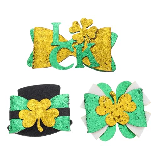 TOVINANNA Haarspangen Für Mädchen Zum St. Patricks Day 3 Stück Glitzernde Schleife Krokodilklemmen Kleeblatt von TOVINANNA
