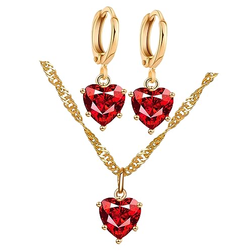 TOVINANNA Herzförmiges Schmuckset für Damen Retro Halskette mit Anhänger und Ohrringe Zirkonia Teiliges Set für Valentinstag Geburtstag Hochzeiten und Besondere Anlässe von TOVINANNA