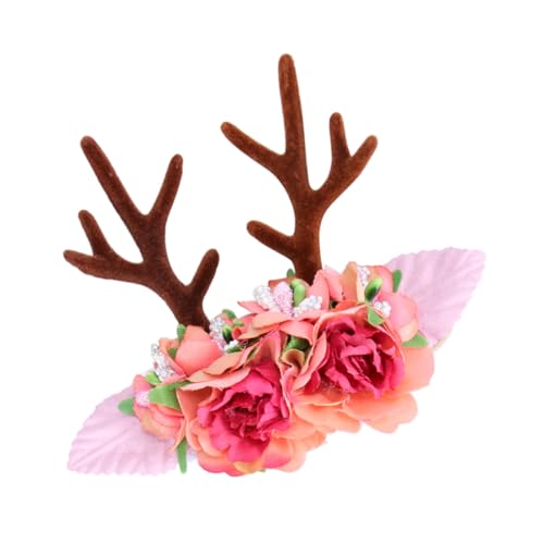 TOVINANNA Mädchen Reindeer Antlers Haarband Mit Blumen Für Weihnachten Cosplay Geburtstagsfeiern Und Täglichen Gebrauch Dehnbar Und Modisch Rot von TOVINANNA