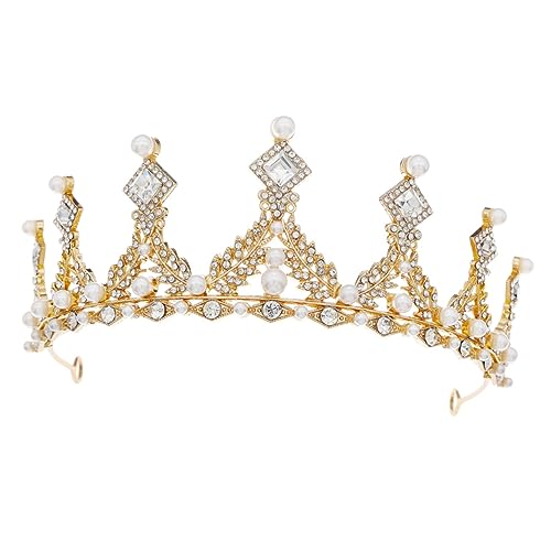 TOVINANNA Hochzeit Tiara mit Strass und Barock Perlen Eleganter Braut Haarschmuck Festliches Diadem für Damen und Mädchen Stabiler Sitz für Besondere Anlässe und Fotoshootings von TOVINANNA