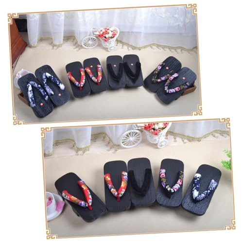 TOVINANNA Japanische Holzclogs Sommer Slipper Unisex Design Bequeme Hausschuhe für Damen und Herren Rutschfest Leicht Modisches Rot Schwarz Muster für Freizeit und Alltag von TOVINANNA