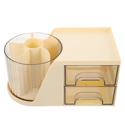 TOVINANNA Rotierende Kosmetik Organizer Box Mit Fächern Stilvolle Aufbewahrung Für Make-up Pinsel Und Produkte Für Schminktisch Und Badezimmer Cremefarbener Desktop Organizer von TOVINANNA