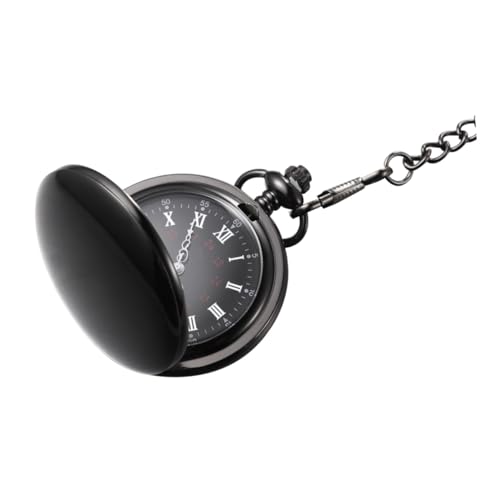 TOVINANNA Klassische Retro Taschenuhr Schwarz Zweifaces Design Quartz Uhr für Herren Damen Vintage Stil mit Langer Kette als Modisches Accessoire und Praktische Zeitanzeige von TOVINANNA
