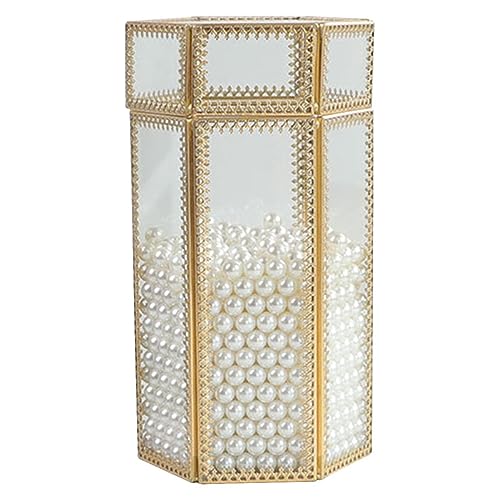 TOVINANNA Kleiner Sechseckiger Pinselbehälter in Herzform Aus Glas Make-up-pinsel-organizer Mit Deckel Und Perlen von TOVINANNA