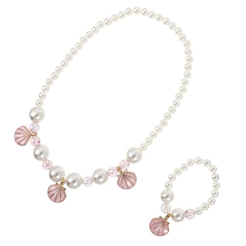 TOVINANNA Halskette Und Armband Satz Für Mädchen Kinder Schmuckset Aus Langlebigem Material Rosa Muschel Design Für Geburtstage Und Kostümpartys Einfach Anzulegen Für Kleinkinder von TOVINANNA