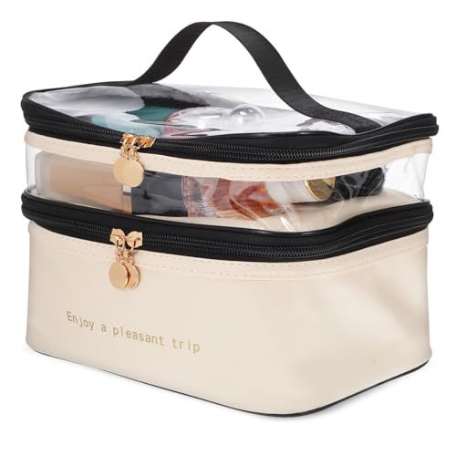 TOVINANNA Kosmetiktäschchen Für Damen Reise-Make-up-Organizer Große Hautpflegetasche Doppellagige Schminktasche Mit Elastischen Bändern Wasserabweisendes Material Praktischer Griff Für von TOVINANNA