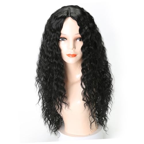 TOVINANNA Lockenperücke Für Damen Schwarz Langes Haar Mittelscheitel Flauschige Faserperücke Realistische Perücke Vollperücke Hitzebeständiges Material Geeignet Für Mottopartys Und Cosplay von TOVINANNA