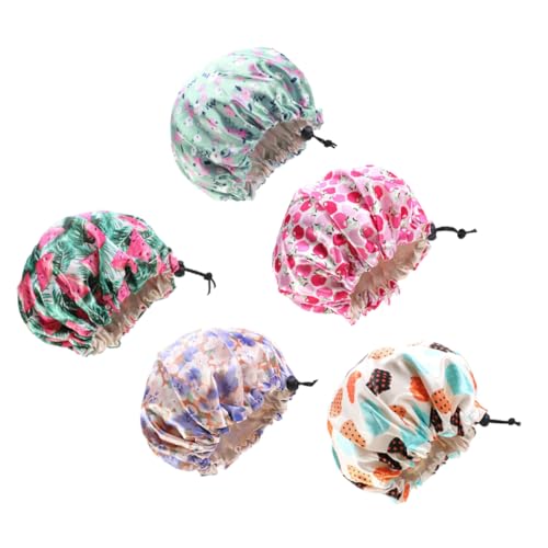 TOVINANNA 5stücke Bademütze Für Junge Mädchen Satin Schlafmütze Mit Gummizug Junge Mädchen Haarschutzhaube Elastische Mütze Für Bad Und Schlaf Gemischter Stil von TOVINANNA