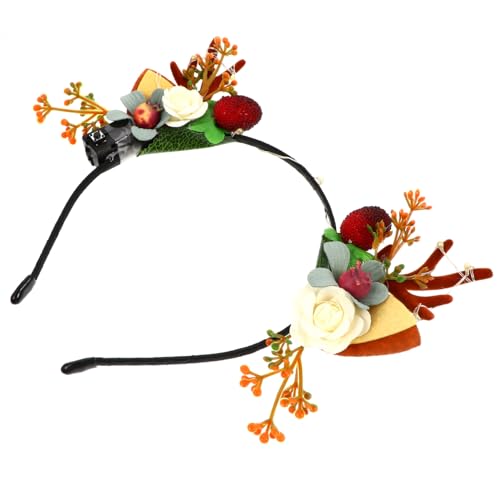 TOVINANNA Leuchtendes Weihnachts Haarreif mit Geweih Katzenohren und Blumen Gelbes LED Licht Unisex Stirnband für Weihnachtsfeiern Kostümpartys Cosplay und Festliche Anlässe von TOVINANNA