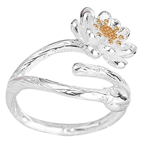 TOVINANNA Offener Lotusblumenring für Damen Verstellbarer Blumenring Dekorativer Ring Süßer Schmuck für Mädchen und Frauen Ästhetischer Ring für Besondere Anlässe von TOVINANNA