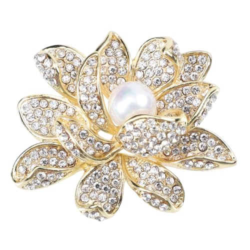 TOVINANNA Lotus Brosche Damen Perlen Zirkonia Legierung Blumen Schmuck Kleidung Dekoration Modisch Langlebig Leicht Vielseitig für Anzug Mantel Schal Zubehör von TOVINANNA