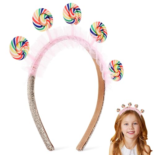 TOVINANNA Lutscher-Stirnband Rosa Prinzessinnen-Bonbon-Kopfschmuck Niedliche Haarband-Schleife Für Kinder Bunte Haarbänder Für Karneval Kopfschmuck Mädchen-Geburtstagsparty Und Cosplay von TOVINANNA