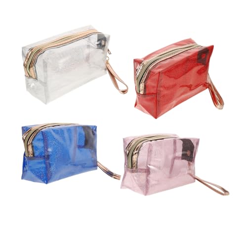 TOVINANNA 4stücke Kosmetiktasche Mit Metallreißverschluss Transparente Reisetasche Make up Tasche Mit Fächern Schillerndes Kosmetik Organizer Beutel Für Unterwegs Und Haushalt von TOVINANNA