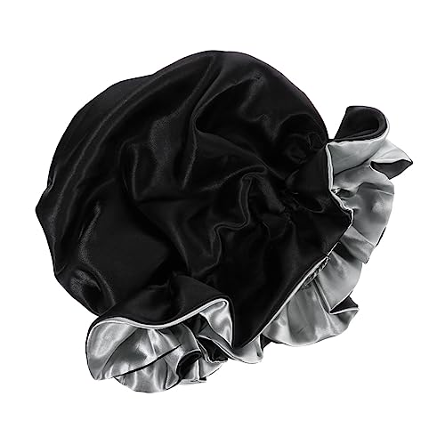 TOVINANNA Nachtmütze mit doppelter Spitze große Duschhaube LED-Scheinwerfer Haarhaube zum Schlafen Turban-Hüte wickeln silk cap for sleeping silk sleeping cap Frauen Polyester Black von TOVINANNA