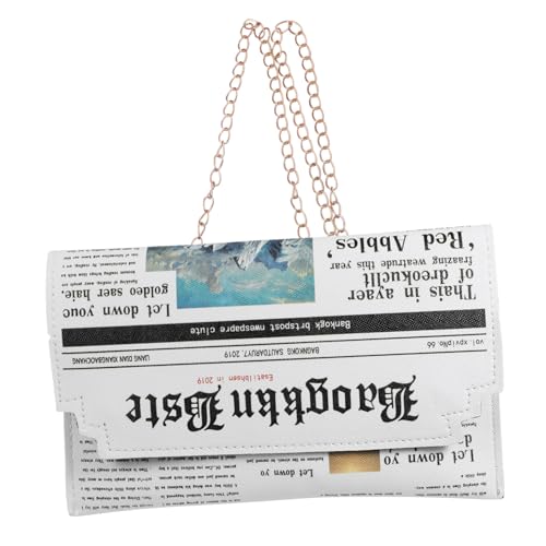 TOVINANNA PU Umhängetasche Damen Weiß mit Zeitungsdesign Kettentasche Vielseitig Einsetzbar als Schulter oder Crossbody Bag für und Aufbewahrung TOVINANNA PU Umhängetasche Damen Weiß mit Zeitungsdesign Kettentasche Vielseitig Einsetzbar als Schulter oder Crossbody Bag für und Aufbewahrung von TOVINANNA