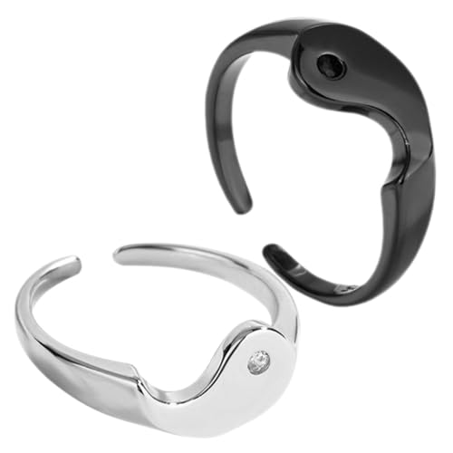 TOVINANNA Paarringe Verstellbar Edelstahl Tai Chi Design Schmuck für Verlobung Partner Weißgold von TOVINANNA