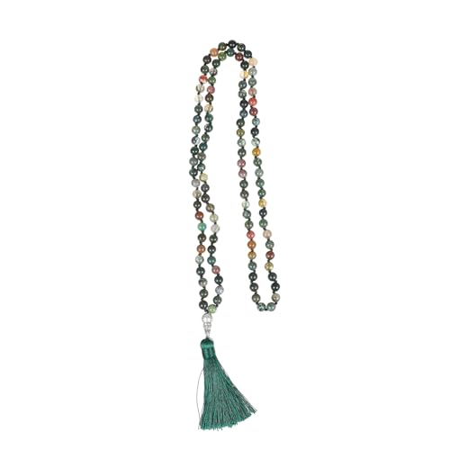 TOVINANNA Perlen Lange Quasten halskette für Yoga Meditation Gebetskette Boho Schmuck aus Natürlichem Halbedelstein Indianischer Achat von TOVINANNA