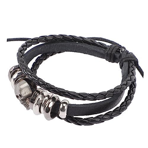TOVINANNA Punk Armband für Männer Geflochtenes Lederarmband mit Skelett Design Gothic Handgelenkschmuck Vintage Manschette für Alltag und Partys von TOVINANNA