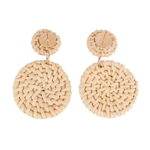 TOVINANNA Gewebter Rattan-ohrhänger Doppelkreis-ohrring Aus Holz Handgefertigte Weiße Ohrringe Für Damen Umweltfreundlicher Schmuck Leicht Und Langlebig von TOVINANNA