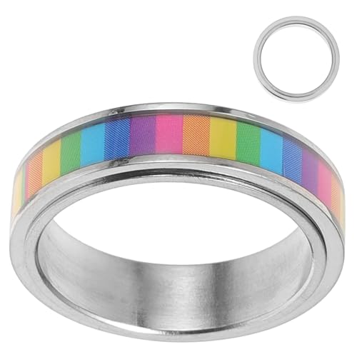 TOVINANNA Regenbogenring aus Edelstahl Modischer Pride Schmuck für Frauen und Stilvoller Lgbt Rainbow für Partys und Besondere Anlässe von TOVINANNA