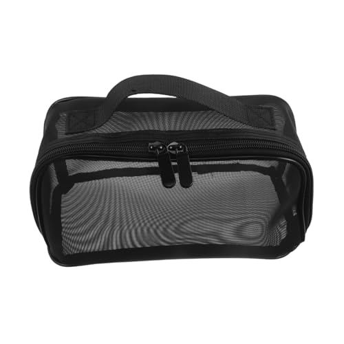 TOVINANNA Netztasche Für Reisen Mit Riemen Schwarz Tragbare Make-up-Tasche Aus Feinem Netzgewebe Wasserabweisende Reisetasche Für Kulturbeutel Für Damen Große Make-up-Aufbewahrungstasche von TOVINANNA