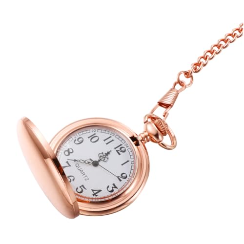 TOVINANNA Retro Taschenuhr mit Zwei Glatten Seiten Klassische Quarz Uhr aus Legiertem Roségoldfarben Modischer Vintage Stil Praktische Kettenuhr für Damen und Herren von TOVINANNA