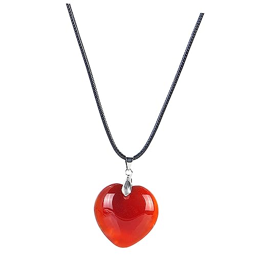 TOVINANNA Rotes Herzanhänger Halskette Damen Charm Anhänger Schmuck Rote Achat Herzform Halskette Leicht Elegant Modisch von TOVINANNA