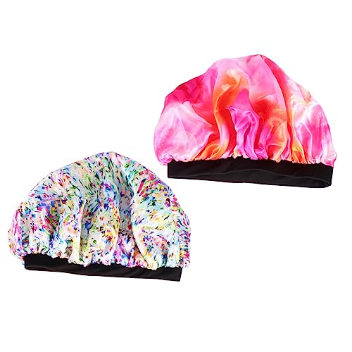 TOVINANNA 2 Stück Schlafmütze Aus Satin Für Damen Elastische Nachtschlafhaube Weiche Haarhaube Mit Breitem Gummiband Für Haarschutz Und Schlaf Einheitsgröße Verschiedene Farben von TOVINANNA