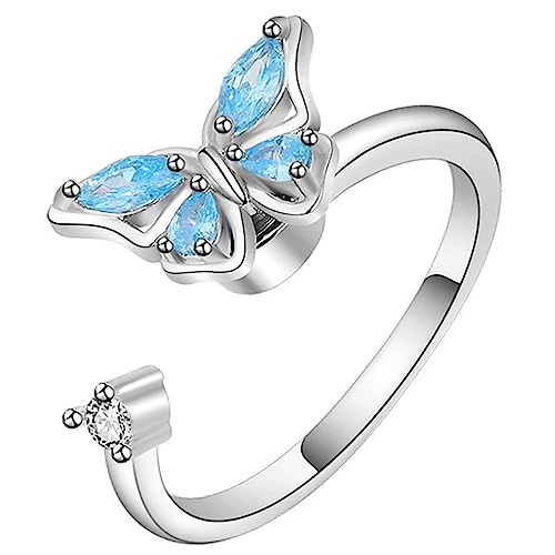 TOVINANNA Kleiner Schmetterlingsring Verstellbar Glitzer Damen Schmuck Offener Ring Für Partys von TOVINANNA