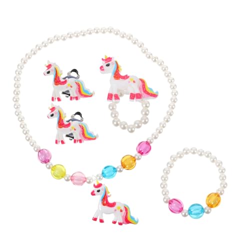 TOVINANNA Schmuckset Einhorn Teilig Weiß Mädchen Armband Ring Halskette Ohrringe Party Alltag Modisch Langlebig für Schulbelohnung Kostüm Bühne von TOVINANNA