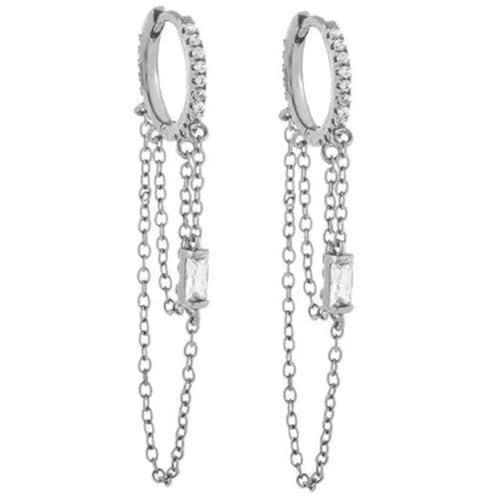 TOVINANNA Silberne Kettenohrringe mit Eleganten Quasten Modische Leichte Creolen Dangle Ohrschmuck für Damen Angenehm zu Tragen Vielseitig Kombinierbar von TOVINANNA