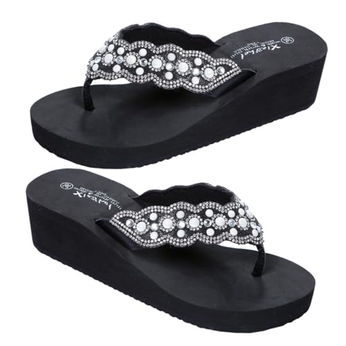 TOVINANNA Sommer Damen Sandalen Plateau mit Anti-rutsch-sohle und Perlen-verzierung Bequeme Strand Schuhe mit Keilabsatz Rutschfest für Outdoor und Strand Schwarz TOVINANNA Sommer Damen Sandalen Plateau mit Anti-rutsch-sohle und Perlen-verzierung Bequeme Strand Schuhe mit Keilabsatz Rutschfest für Outdoor und Strand Schwarz von TOVINANNA