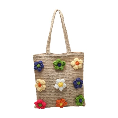 TOVINANNA Strandtasche Damen Strohtasche Handgewebte Tote Bag Schultertasche Modisch Groß Fassungsvermögen Alltag Shopping Freizeit Party Schultertragetasche Khaki von TOVINANNA