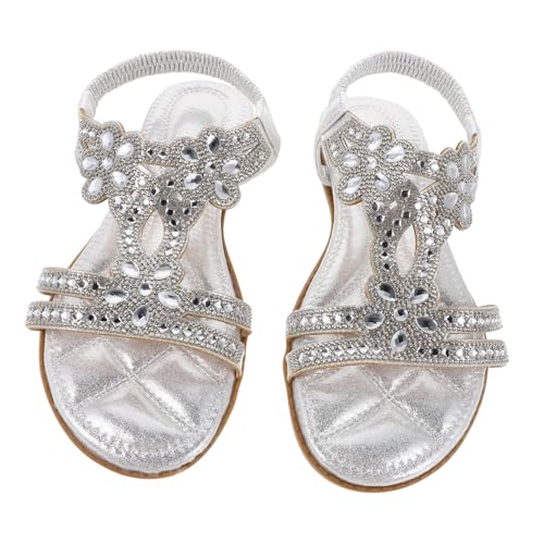 TOVINANNA Strass Sandalen Damen Silber Leichte Bequeme Sommer Schuhe mit Elastischem Riemen Funkelnde Modische Freizeitsandalen für Strand Shopping und Reisen von TOVINANNA