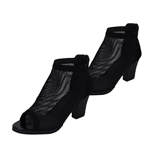 TOVINANNA Stylische Damen High Heel Sandalen mit Grobem Absatz und Fischmaul Design Luftiges Netzgewebe und Langlebig Schwarz für Kleider und Festliche Anlässe von TOVINANNA