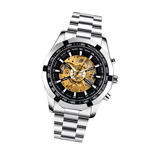 TOVINANNA Stylische Herren Armbanduhr Mit Luminous-funktion Automatische Mechanik Elegant Für Business Und Alltag Langlebiges Edelstahlarmband Schwarz-goldenes Design von TOVINANNA