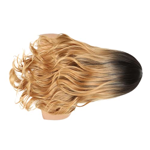 TOVINANNA 1stück Stylische Mittellange Perücke Mit Welligem Realistischem Haar Schwarz-gradient Zu Gold Modisches Haaraccessoire Für Damen Und Mädchen Atmungsaktiv Und Hautfreundlich von TOVINANNA