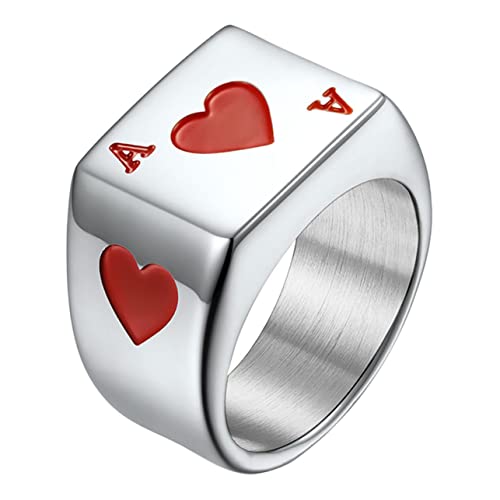 TOVINANNA Titanring Titanstahl für Herren Glücksring im Pokerdesign Leicht und Hautfreundlich für Partys und Täglichen Gebrauch Ringgröße von TOVINANNA
