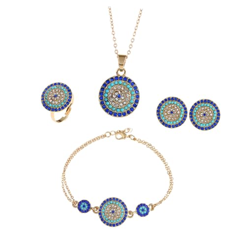 TOVINANNA Türkisches Blaues Auge Schmuckset Halskette Ohrringe Ring und Armband Dekoratives Damen Schmuckset Hochwertigem Legierungsmaterial Leicht und Langlebig für an Freunde oder Familie von TOVINANNA
