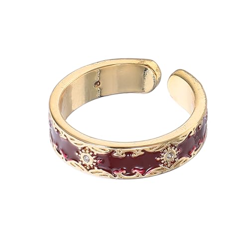 TOVINANNA Einstellbarer Damenring Mit Emaille-blumenmuster Im Chinesischen Stil Offener Fingerring Mit Roten Zirkonia-elementen Süßer Schmuck Für Alltag Und Hochzeit von TOVINANNA