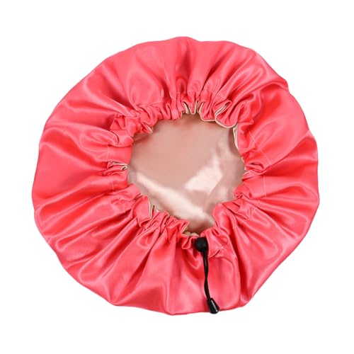 TOVINANNA Verstellbare Doppelschicht-duschhaube Für Frauen Nacht Schlafmütze Elastischer Rand Für Make-up Bad Und Pflege Wassermelonrot von TOVINANNA