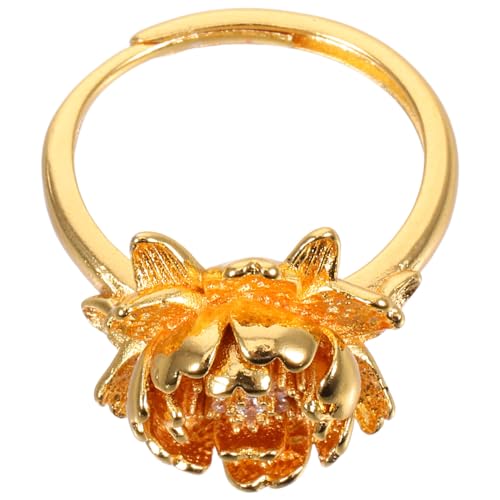 TOVINANNA Antiker Verstellbarer Offener Damenring Aus Kupfer Mit Lotusblumen- Für Vintage-look Und Bequeme Für Jede Fingergröße von TOVINANNA