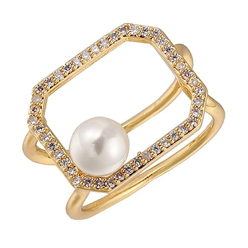 TOVINANNA Verstellbarer Offener Ring mit Simulierten Perlen und Strassverzierung für Damen für Hochzeiten Partys und Alltag von TOVINANNA