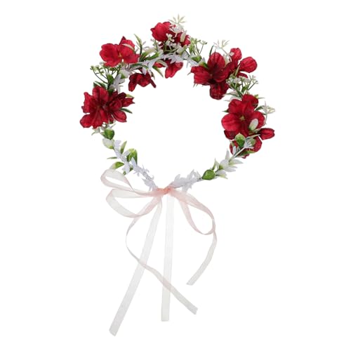TOVINANNA Verstellbares Rotes Blumen Haarband Kopfkranz für Damen Mädchen Braut Leichter Bequemer Haarschmuck für Party Festival Hochzeit Fotografie Accessoire von TOVINANNA