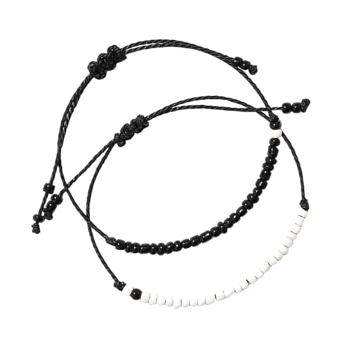 TOVINANNA Verstellbares Schwarzes Weißes Wachsfaden armband Freundschafts Beziehungsarmband mit Zugknoten Verstellbar für Valentinstag Geburtstag Weihnachten Sommer und Winter von TOVINANNA