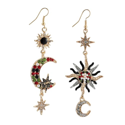 TOVINANNA Asymmetrische Sonnenohrringe Für Frauen Vintage-design Mit Glitzer-akzenten Legierungsmaterial Lange Anhänger Mode-schmuck Für Mädchen Und Erwachsene von TOVINANNA