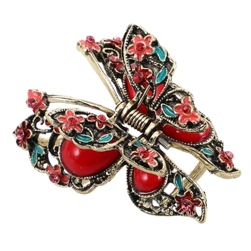 TOVINANNA Vintage Haarklammer Mit Strasssteinen Retro Butterfly Haarspange Aus Metall Für Damen Und Mädchen Rot Für Besondere Anlässe Und Alltag Stilvolle Haarschmuck-accessoire von TOVINANNA